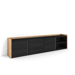 Móvel de tv, 207x35x50 cm, preto e carvalho rf4188