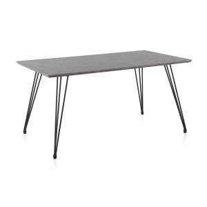 Mesa de melamina com efeito cimento e pés de metal, 160x90cm