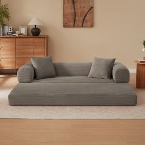 Sofá cama modular em veludo taupe 1 lugar conversível