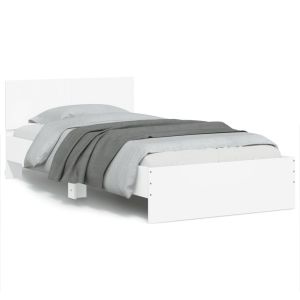 Cama com cabeceira e luzes LED 100x200 cm branco seaw1862