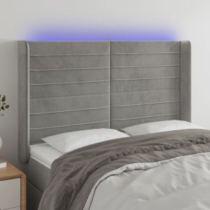 Cabeceira cama c/ luzes LED veludo 147x16x118/128cm cinza-claro ptob6895