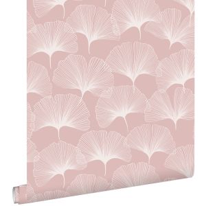 Estahome papel de parede folhas de ginkgo rosa suave 50 x 900 cm