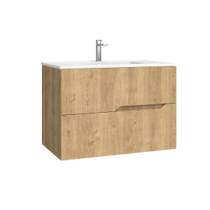 Mueble baño suspendido con lavabo cerámico | carvalho natural 100cm