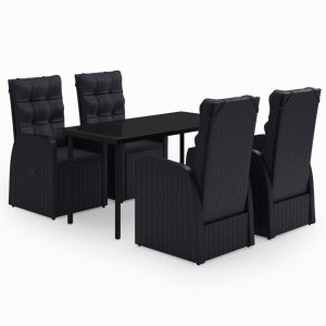 vidaXL juego de comedor de jardín 5 piezas con cojines negro