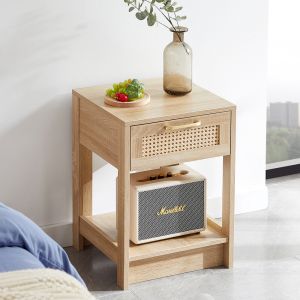 Mesa de cabeceira com 1 gaveta rattan natural 55x40x40cm