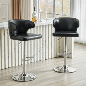 Taburete de bar giratorio con respaldo regulable en altura negro pu