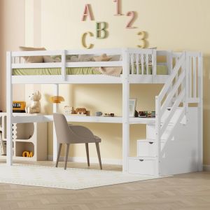 Beliche com secretária 90x200cm gavetas arrumação branco