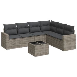 vidaXL set de sofás de jardín 7 piezas con cojines ratán pe gris