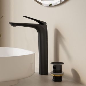 Misturadora de lavatório alta - preto mate - latão