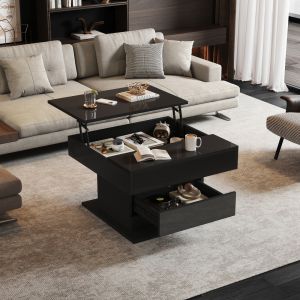 Mesa de centro com LED e aplicação móvel preto 35x100x50cm