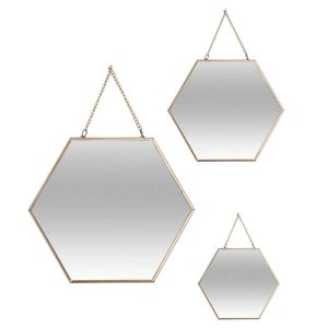 Conjunto de 3 espelhos dourados hexagonais