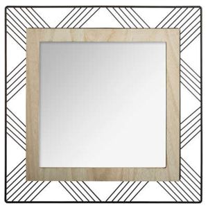 Espelho quadrado de metal e madeira 45,5 cm