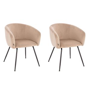 Silla de comedor de terciopelo con reposabrazos aria - lote de 2 beige