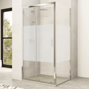 Divisória duche retangular frente 120cm lateral 70cm serigrafia cromada