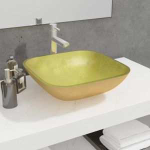 Lavatório 42x42x14 cm vidro dourado pt2280