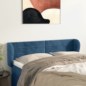 Cabeceira de cama c/ abas veludo 147x23x78/88cm azul-escuro ptob7652