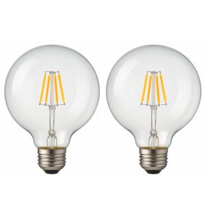 Pack x2 lâmpada bulbo LED g125 E27 filamento 8w 800lm. Luz quente 2700k