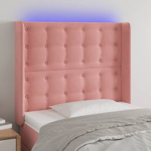 Cabeceira de cama c/ luzes LED veludo 103x16x118/128 cm rosa ptob3369