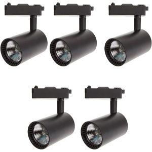 5x spotlight LED rail preto 30w, branco 6000k, 2200 lm, 220v  monofásico