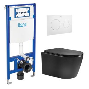 Roca duplo cist. Embutida e botão pl10 branco mate + sanita susp nebula bl
