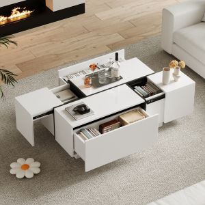 Mesa de centro com 4 gavetas painel branco 40x100x60cm
