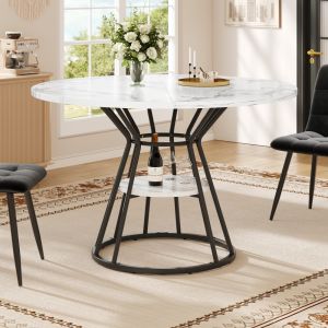 Mesa de jantar redonda mármore mdf preto 76x100x100cm