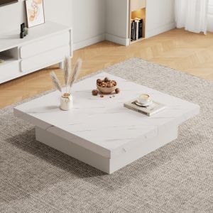 Mesa de centro quadrada efeito mármore branco 25x90x90cm