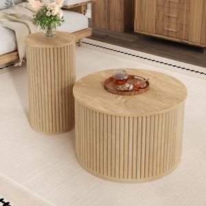 Mesa de centro dupla redonda mdf natural 56x60x60cm
