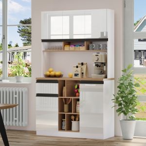 Aparador de cozinha em mdf branco brilhante com arrumação 105x45x185 cm