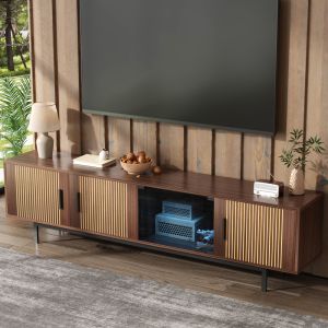 Móvel de tv moderno com luz LED preto nogal 53x200x35cm