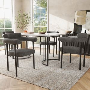 Conjunto mesa de jantar e 4 cadeiras em veludo cinzento escuro branco
