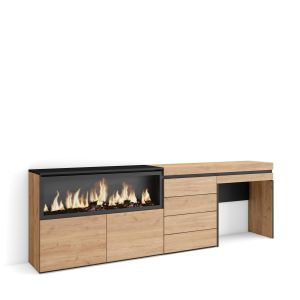 Toucador, 234x35x75cm, lareira eléctrica xxl, cómoda rf3472