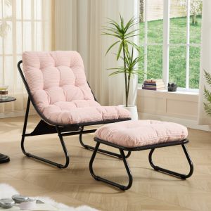 Cadeira de pátio com banqueta rosa aço 65x78x86cm