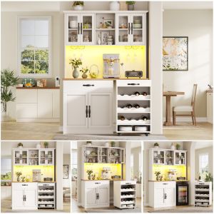 Armário alto de cozinha com rodízios e LED branco 180x140x38cm