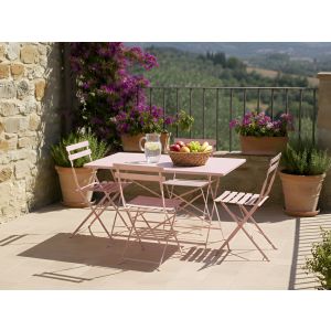 Conjunto de refeição de jardim 4 lugares fiori dobrável metal rosa pastel