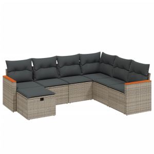 vidaXL set de sofás de jardín 7 piezas con cojines ratán pe gris