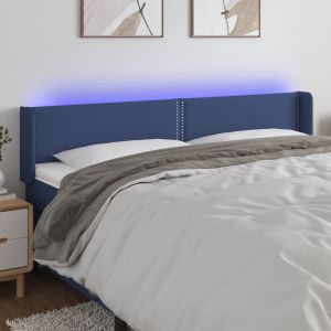 Cabeceira de cama c/ luzes LED tecido 203x16x78/88 cm azul ptob2989