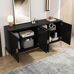 Aparador geométrico 4 portas preto 80x162x40cm