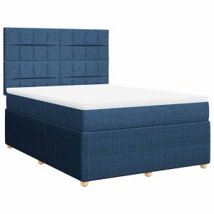 vidaXL cama box spring con colchón tela azul 140x190 cm