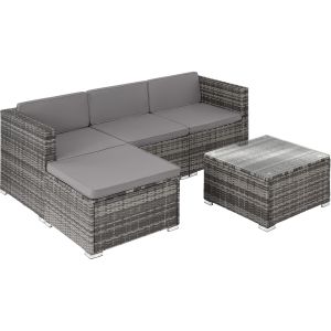 Tectake conjunto móveis 5 peças rattan sintético aço reforçado cinzento