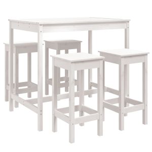 vidaXL set de mesa y taburetes altos jardín 5 pzas madera pino blanco