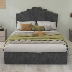 Cama 140x200cm com baú elevatório, colchão incluído, cinzento