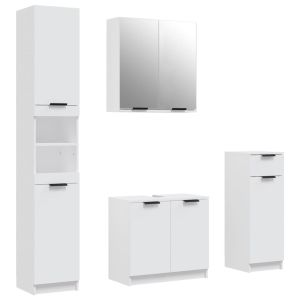 4pcs conj. Armários casa de banho madeira processada branco
