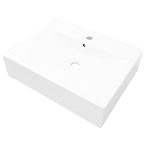 Lavatório cerâmico retangular luxososo branco, furo torneira 60x46cm