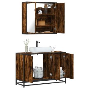 2 pcs conj. Móveis casa de banho derivados madeira cor fumado ptr1180