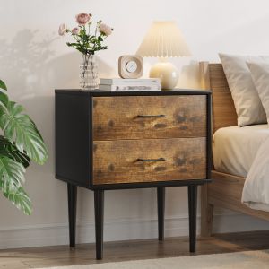 Mesa de cabeceira retro com 2 gavetas castanho antigo 66x51x38cm