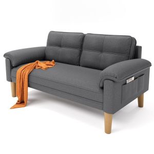Sofá escandinavo de 2 lugares – tecido cinza – 145x77x77 cm