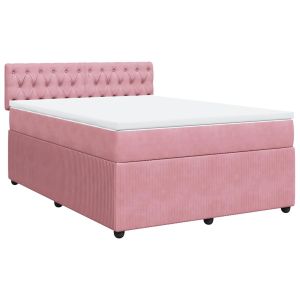 vidaXL cama box spring con colchón terciopelo rosa 160x200 cm