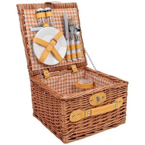 Cesta de piquenique para 2 pessoas, castanha, 30x30x20 cm (altura)