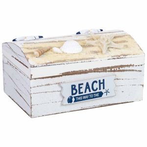 Caixa de madeira branca com conchas 16x11x8h cm